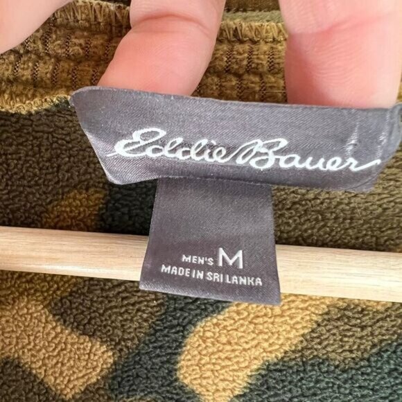 Eddie Bauer Men’s Medium Brown Tan Camo Fleece Ribbed Lined Hooded Vest Jacket - Picture 10 of 13